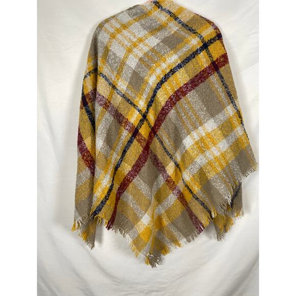 Quagga Plaid Tan Yellow Square Afghan Shrug Fringe Wrap One Size - Picture 2 of 7